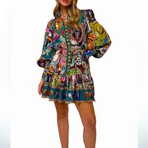 NWOT puff sleeve colorful dress